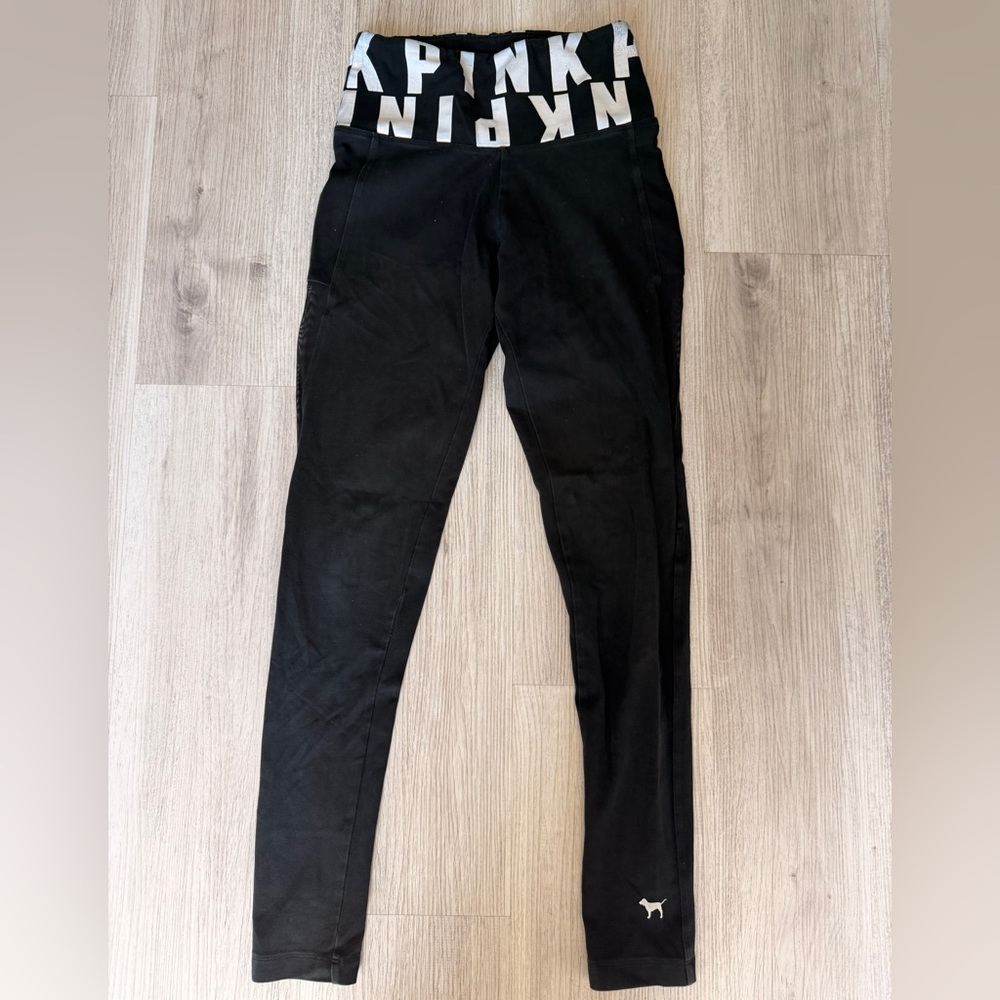 Victoria's Secret PINK Black Leggings with Logo Tag